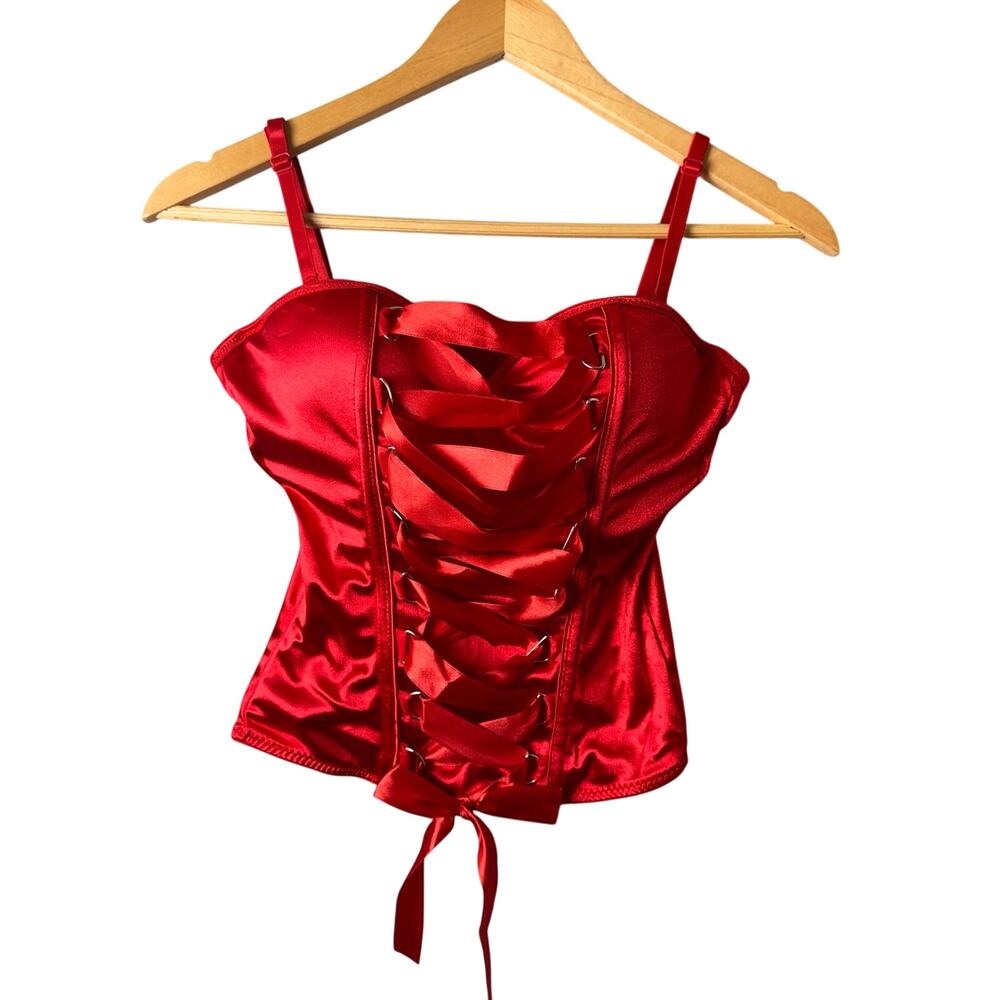 Red Lace Up Corset Women’s Size Medium Sexy Push Up Bra Coquette Dancer Party